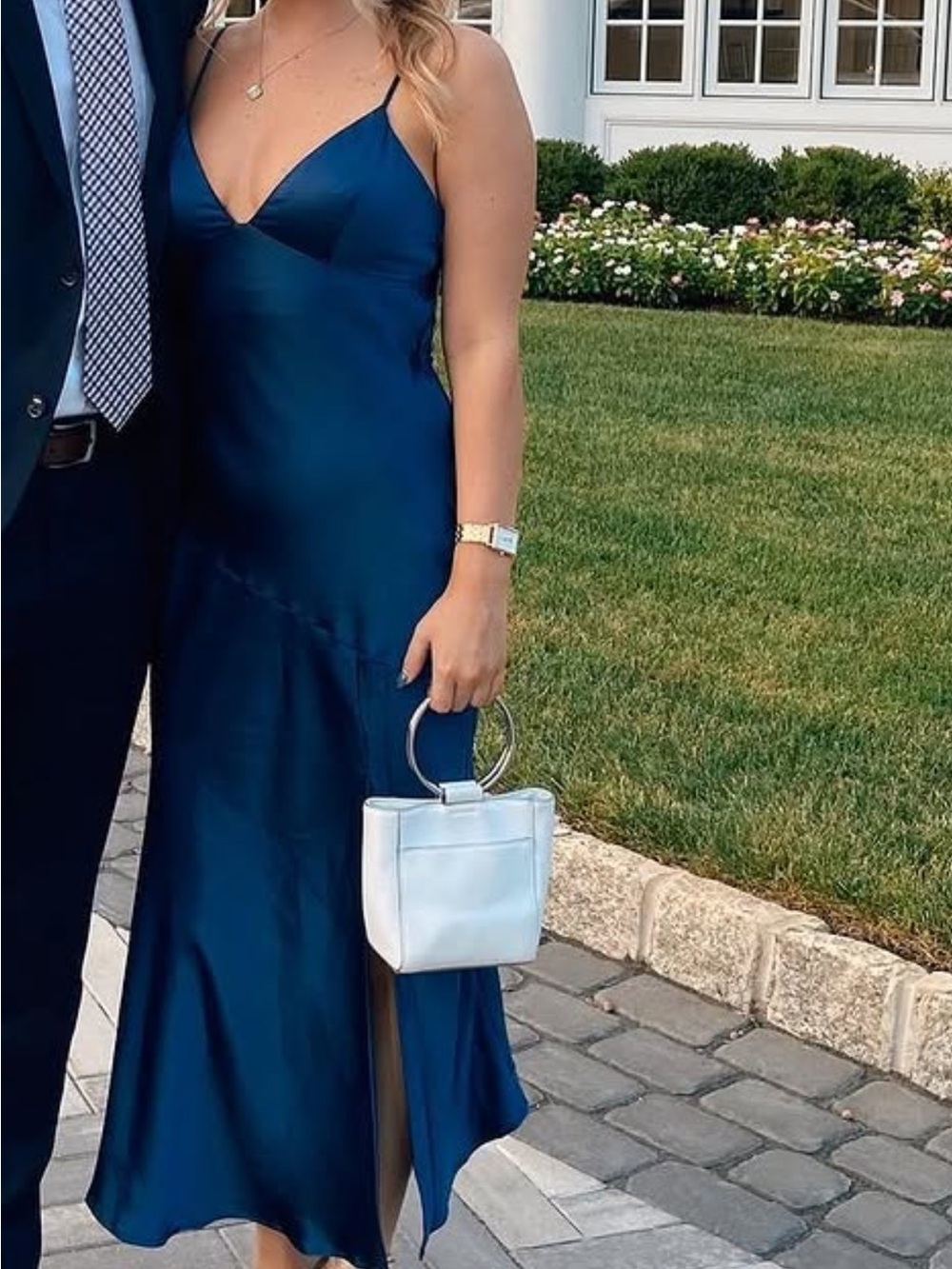 Hello Molly Navy Satin Midi Slip Dress